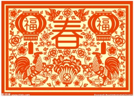 鸡年新春窗花剪纸纹样