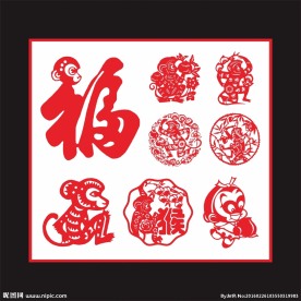 生肖猴剪纸矢量图