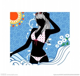 矢量比基尼美女花纹素材