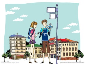 拿着地图找路的男士女士