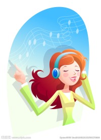 正在听音乐的矢量卡通女性