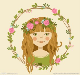 卡通头戴花环的女孩