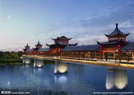 人行景观桥风雨桥效果图