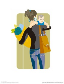 抱小孩购物的妇女