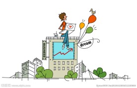 坐在商务大楼顶上的矢量男孩