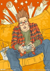 玩电动游戏的矢量男孩