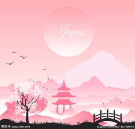 日式风格风景插画矢量素材