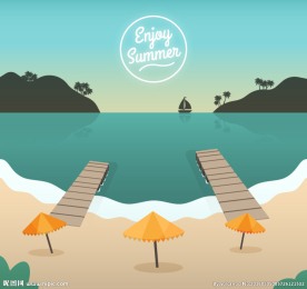 夏日沙滩插画矢量素材