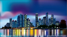 繁华都市水边夜景