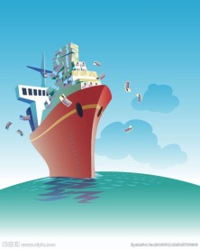 载满货币轮船插画矢量素材