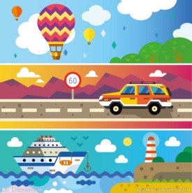 卡通度假 旅游扁 平化景色