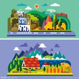 卡通度假 旅游扁 平化景色