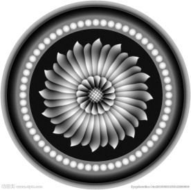 圆形欧式门上床头洋花贴花灰度图