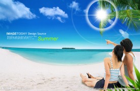 蓝色海边旅游背景