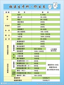 牙科价格表