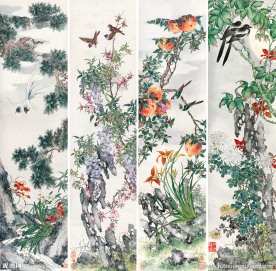 花鸟四屏图