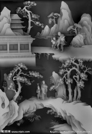 山水人物风景浮雕灰度精雕图