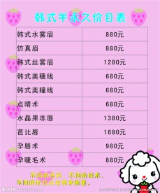 韩式半永久价目表
