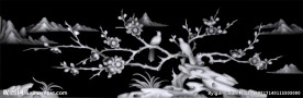 梅花花鸟灰度图