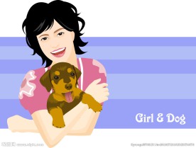 美女与小狗矢量图