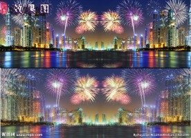 梦幻烟花建筑夜景视频