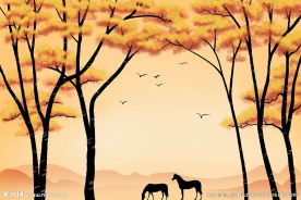 夕阳丛林背景墙