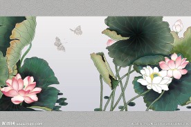 工笔画荷花中式背景墙