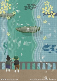 卡通河流风景素材背景