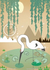 卡通仙鹤素材背景