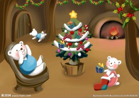 卡通圣诞树小熊素材背景