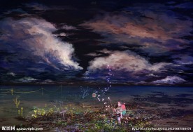 插画风景中的女孩