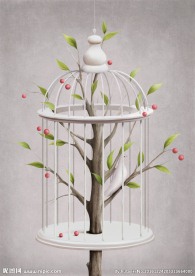 梦幻超现实笼子 油画 笼中花草