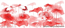 中国风仙鹤荷花水墨图案