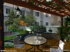 联排别墅庭院景观效果图