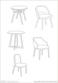 北欧餐台桌椅线描图