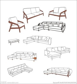 沙发椅子线描图矢量图