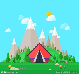 野外雪山脚下野营帐篷插画矢量素