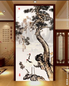 松鹤延年山水水墨画国画中式玄关