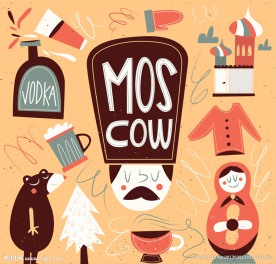 6款彩绘莫斯科旅行元素矢量素材