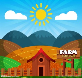 彩色农场风景矢量素材