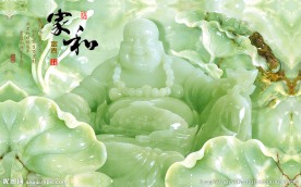 3D弥勒佛莲花玉雕背景墙