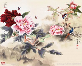 古典牡丹中式背景墙