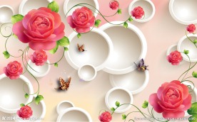 梦幻玫瑰花朵３Ｄ立体电视背景墙