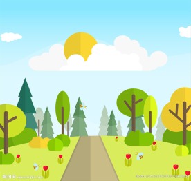 卡通树木和道路风景矢量素材