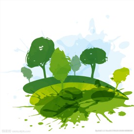 水彩绘绿色自然树木矢量图
