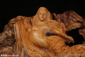 崖柏根雕美人鱼细节