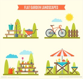 4组创意花园风景矢量素材