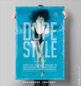 蓝色泳池模特展板