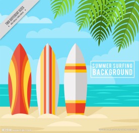 夏季沙滩冲浪板矢量素材