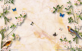 现代简约花鸟大理石电视背景墙